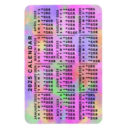 2025 Jaar Maandelijkse Kalender Rainbow Splatter P Magneet (Verticaal)