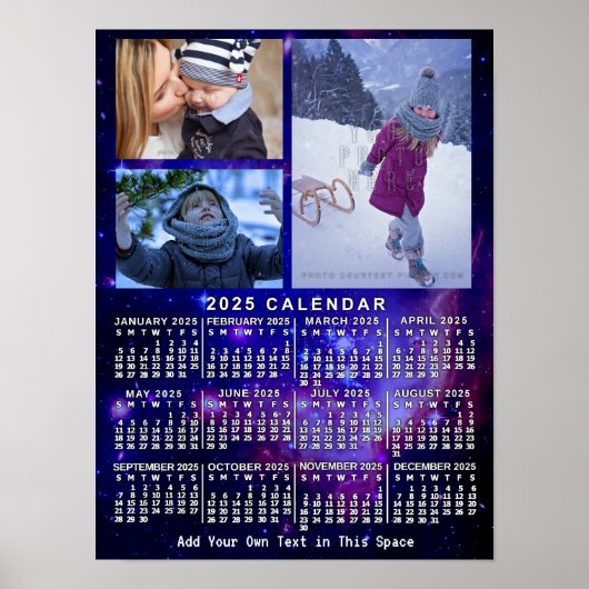 2025 Jaar Maandelijkse Kalender Ruimte Nevel 3 Fot Poster (Voorkant)