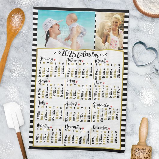 2025 Jaar Maandelijkse Kalender Stripes | Aangepas Theedoek