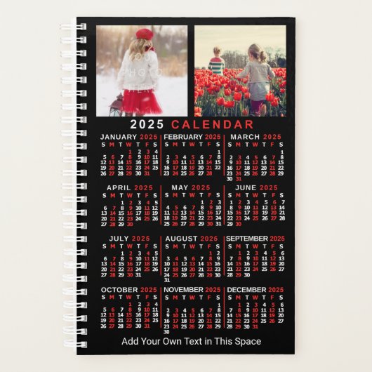 2025 Jaar Maandelijkse Kalender Zwart Custom 10 Fo Planner (Voorkant)