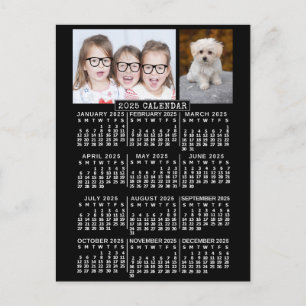 2025 Jaar Maandelijkse Kalender Zwart   Fotosjablo Briefkaart