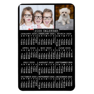 2025 Jaar Maandelijkse Kalender Zwart   Fotosjablo Magneet