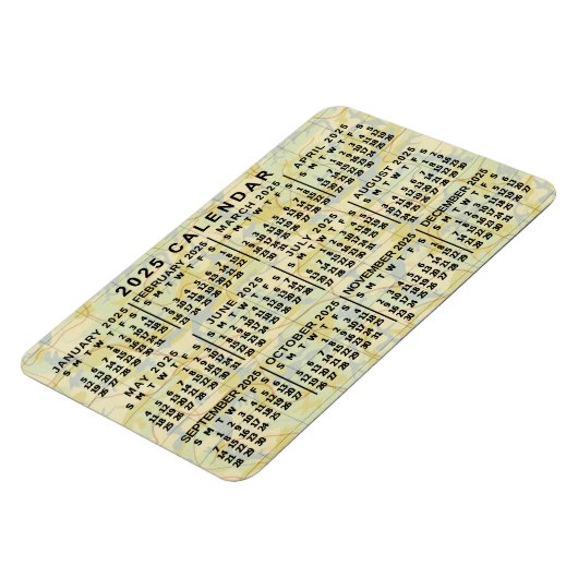 2025 Jaar Maandkalender Antiek Kaart Grote Print Magneet (Linkerzijde)