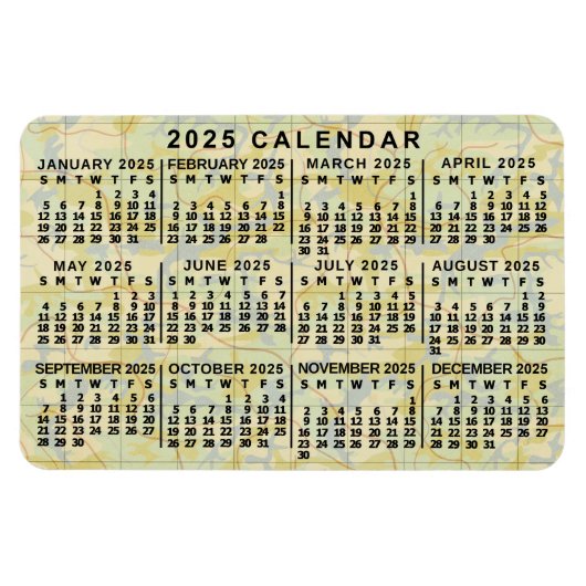 2025 Jaar Maandkalender Antiek Kaart Grote Print Magneet (Horizontaal)