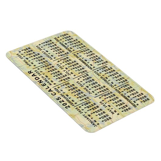 2025 Jaar Maandkalender Antiek Kaart Grote Print Magneet (Rechterzijde)