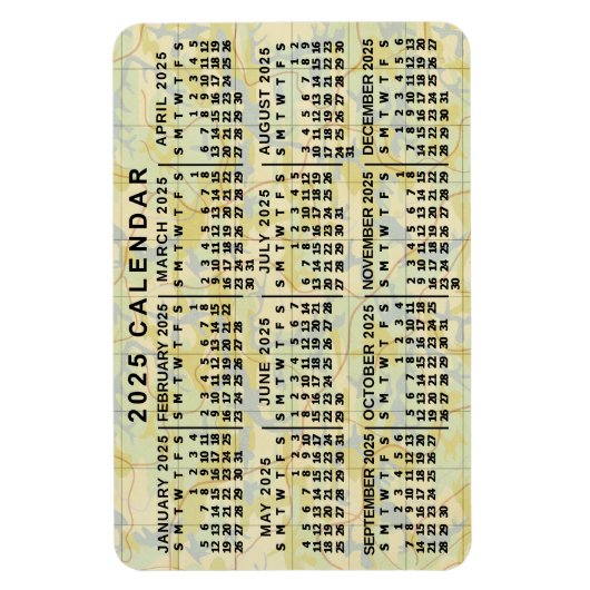 2025 Jaar Maandkalender Antiek Kaart Grote Print Magneet (Verticaal)