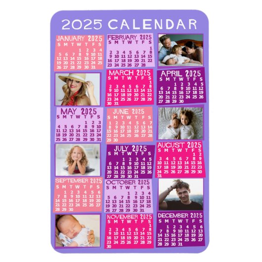2025 Jaar Maandkalender Cute Mod Fotocollage Magneet (Verticaal)