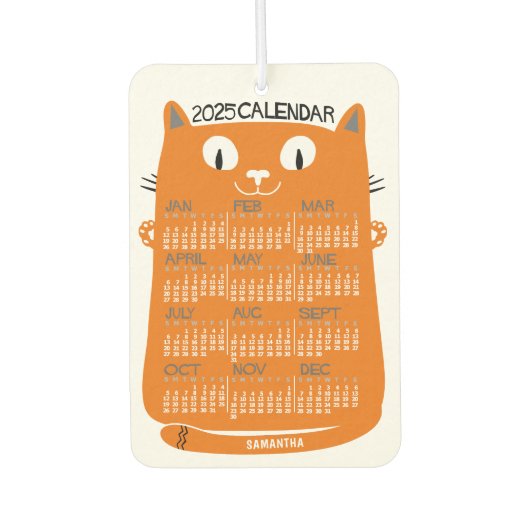 2025 Jaar Maandkalender Mid-Century Oranje Cat Luchtverfrisser (Voorkant)