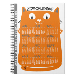 2025 Jaar Maandkalender Mid-Century Oranje Cat Notitieboek