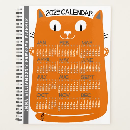 2025 Jaar Maandkalender Mid-Century Oranje Cat Planner (Voorkant)
