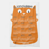 2025 Jaar Maandkalender Mid-Century Oranje Cat Theedoek (Verticaal)