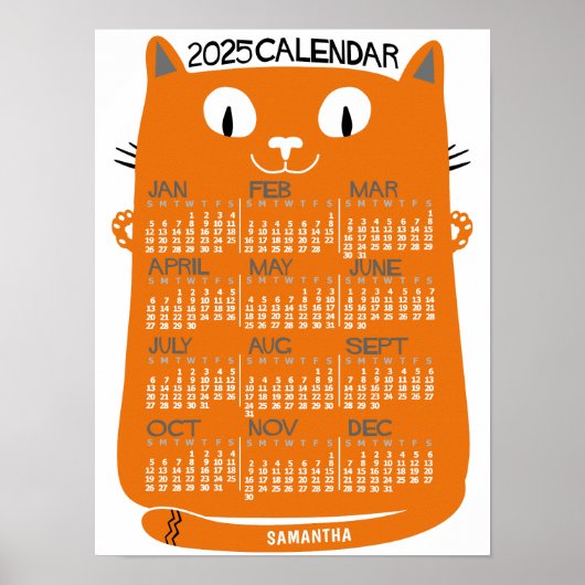 2025 Jaar Maandkalender Midden-Eeuwse Oranje Kat Poster (Voorkant)