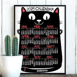 2025 Jaar Maandkalender Midden-Eeuwse Zwarte Kat Poster