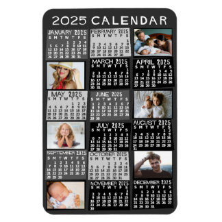 2025 Jaar Maandkalender Mod Zwart Foto Collage Magneet