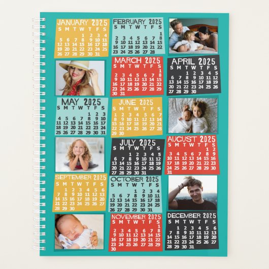 2025 Jaar Maandkalender Modern 12 Fotocollage Planner (Voorkant)