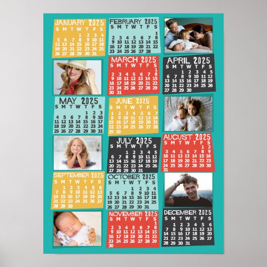 2025 Jaar Maandkalender Moderne Fotocollage Poster (Voorkant)
