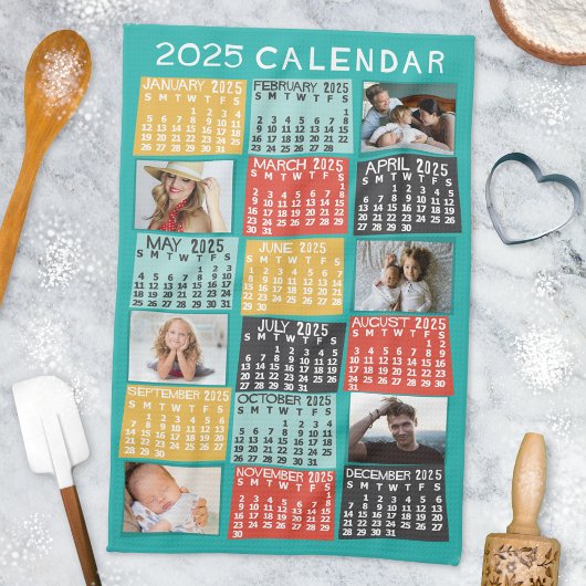 2025 Jaar Maandkalender Moderne Fotocollage Theedoek