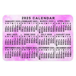 2025 Jaar Maandkalender Roze Waterverf Sterren Magneet