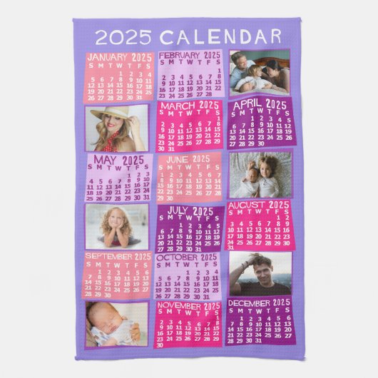 2025 Jaar Maandkalender Schattigee Mod Fotocollage Theedoek (Verticaal)