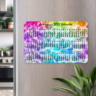 2025 Jaar Maandkalender Tiedye Hippie Regenboog Magneet