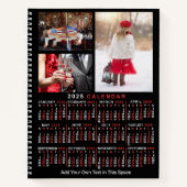 2025 Jaar Maandkalender Zwart Aangepast 9 Foto's Notitieboek (Voorkant)
