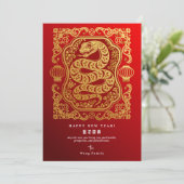 2025 Jaar Van De Slang Maan Nieuwjaar Rood Kalende Feestdagenkaart (Staand voorkant)