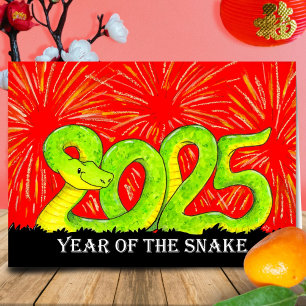 2025 jaar van het Snake wenskaart Feestdagen Kaart