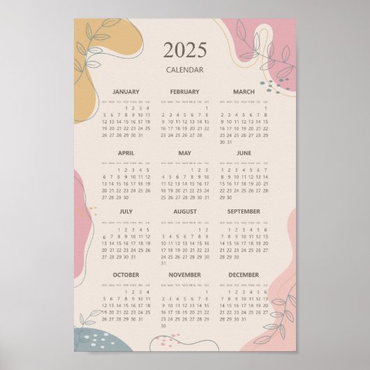 2025 Jaarkalender Abstracte esthetische minimalist Poster (Voorkant)