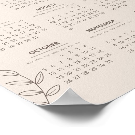 2025 Jaarkalender Bloemrijke Lijnkunst Minimalisti Poster (Hoek)