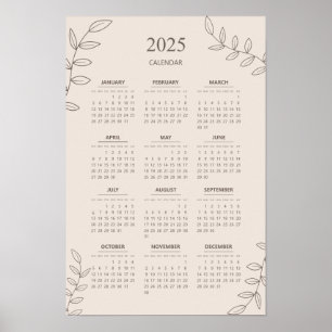 2025 Jaarkalender Bloemrijke Lijnkunst Minimalisti Poster
