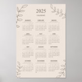 2025 Jaarkalender Bloemrijke Lijnkunst Minimalisti Poster (Voorkant)