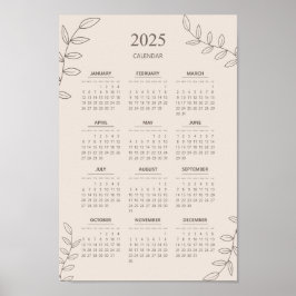 2025 Jaarkalender Bloemrijke Lijnkunst Minimalisti Poster
