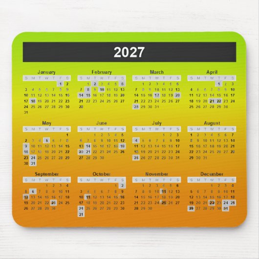 2025 jaarkalender op neon Limoen en Sinaasappel Muismat (Voorkant)