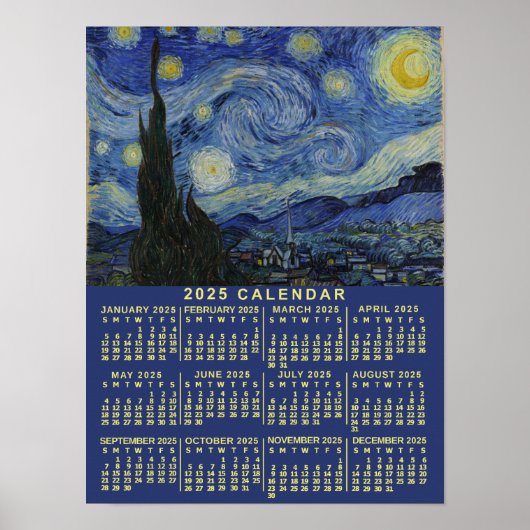 2025 Jaarkalender Sterrennacht of Voeg uw foto toe Poster (Voorkant)