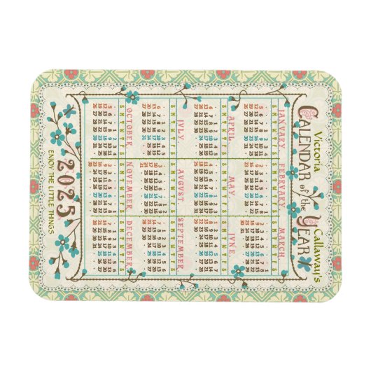 2025 Jaarkalender Victoriaanse Art Nouveau | Op ma Magneet (Horizontaal)