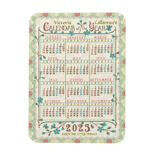 2025 Jaarkalender Victoriaanse Art Nouveau | Op ma Magneet (Verticaal)