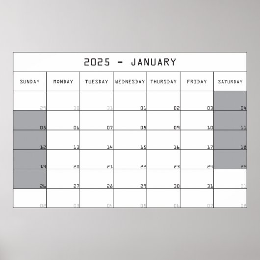 2025 januari planner kalender grote notities ruimt poster (Voorkant)