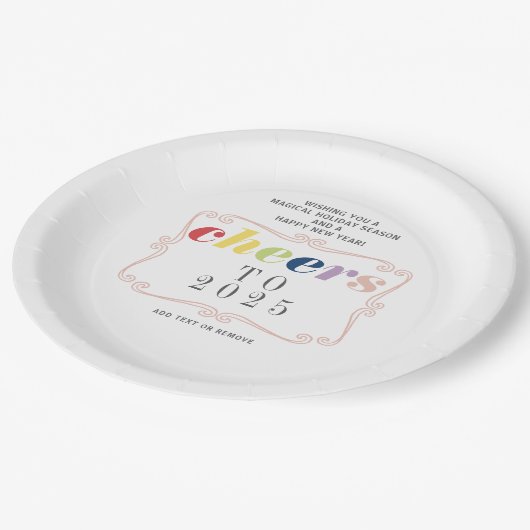 2025 juicht moderne retro vakantie gelukkig nieuwj papieren bordje (Gekanteld)