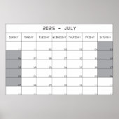 2025 juli planner kalender grote notities ruimte poster (Voorkant)