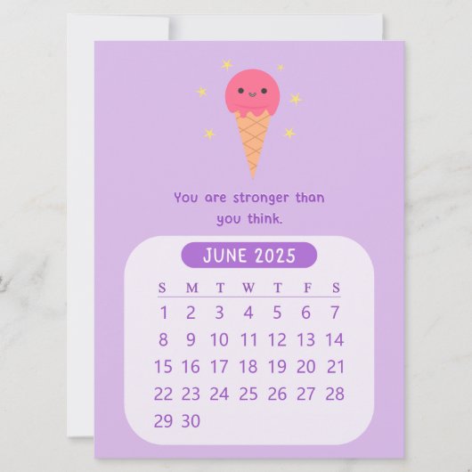 2025 Juni Maandelijkse Kawaii Motivatie Kalender Kaart (Voorkant)