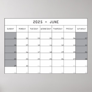2025 Juni Planer Kalender Grote noten Ruimte Poster