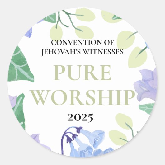 2025 JW conventie pure aanbidding blauw floraal on Ronde Sticker (Voorkant)