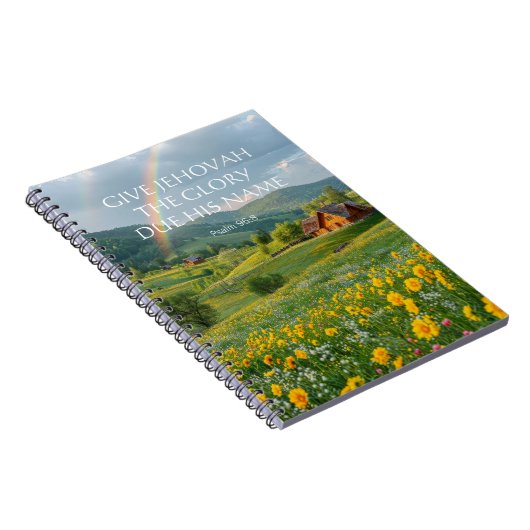 2025 JW Jaar Tekst Psalm 96:8 Bloemenhuisje Notitieboek (Rechterzijde)