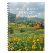 2025 JW Jaar Tekst Psalm 96:8 Bloemenhuisje Notitieboek (Voorkant)