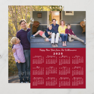 2025 Kalender 2 Aangepaste Foto's Rood Gelukkig Ni Feestdagenkaart