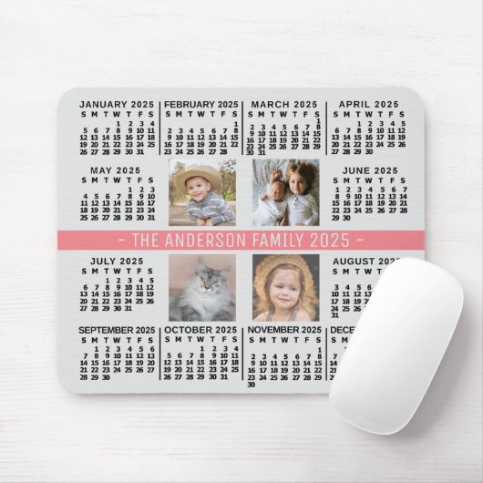 2025 Kalender 4 Aangepaste Fotonaam Grijs Koraal Z Muismat (Met muis)