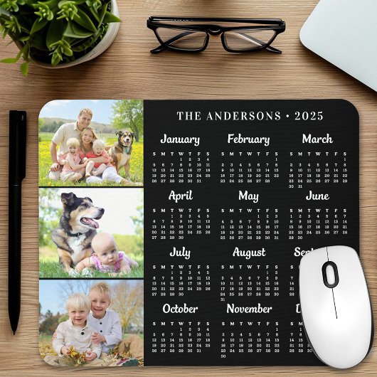 2025 Kalender Aangepaste 3 Foto's Moderne familie Muismat