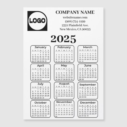 2025 Kalender Aangepaste Bedrijfsnaam & Logo-magne (Voorkant)