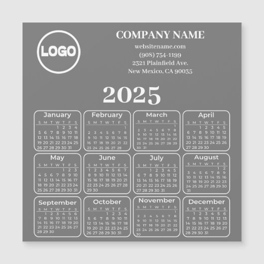 2025 Kalender Aangepaste Bedrijfsnaam & Logo-magne (Voorkant)