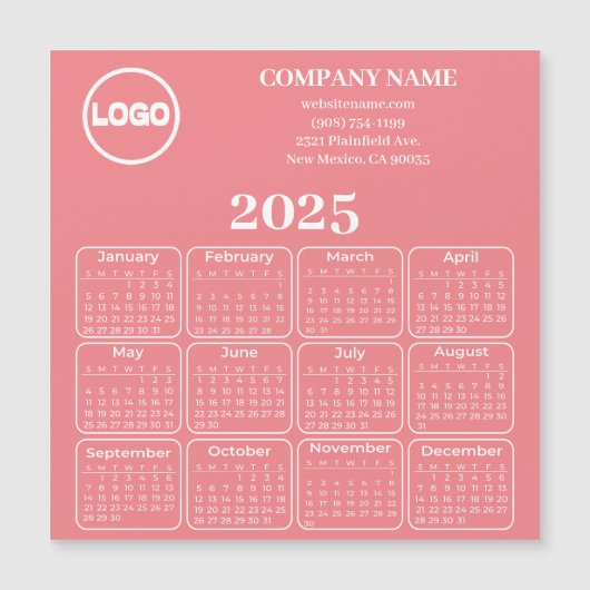 2025 Kalender Aangepaste Bedrijfsnaam & Logo-magne (Voorkant)